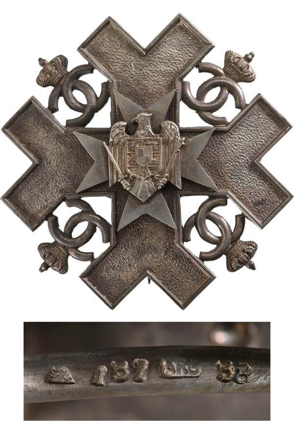 Decoration for Merit in the Civil Guard (1937): 3rd Class. Breast Star, 50 mm, Silver, hallmarked "crown-137-ARG-98", Civil Guard weapon in the centre. Pin on the back. It was awarded by the Supreme Command of the Civil Guard for direct service or 