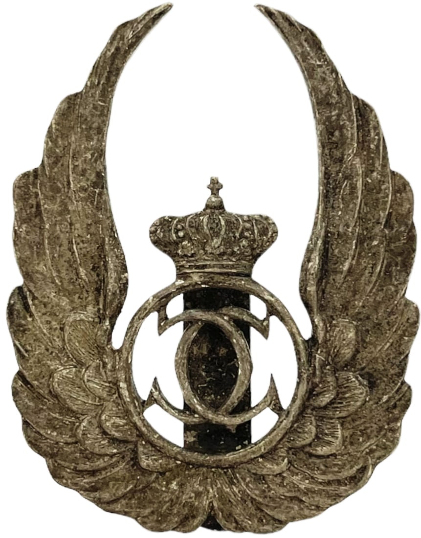 OBSERVER BADGE, KING CAROL II MODEL WITH A CUT-OUT CHIP 1931-1940: Breast Badge, silvered Bronze, clasp on reverse, I.M.S.P.R. 247. Rare! I R!