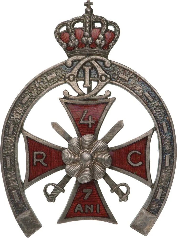 Badge of the 4th Calarasi (Light Cavalry) Regiment: Breast Badge, 50 x40 mm, Silver, partially enameled, vertical pin on the back. M.S.B.R. 313. Superb and extremely rare! I RR!