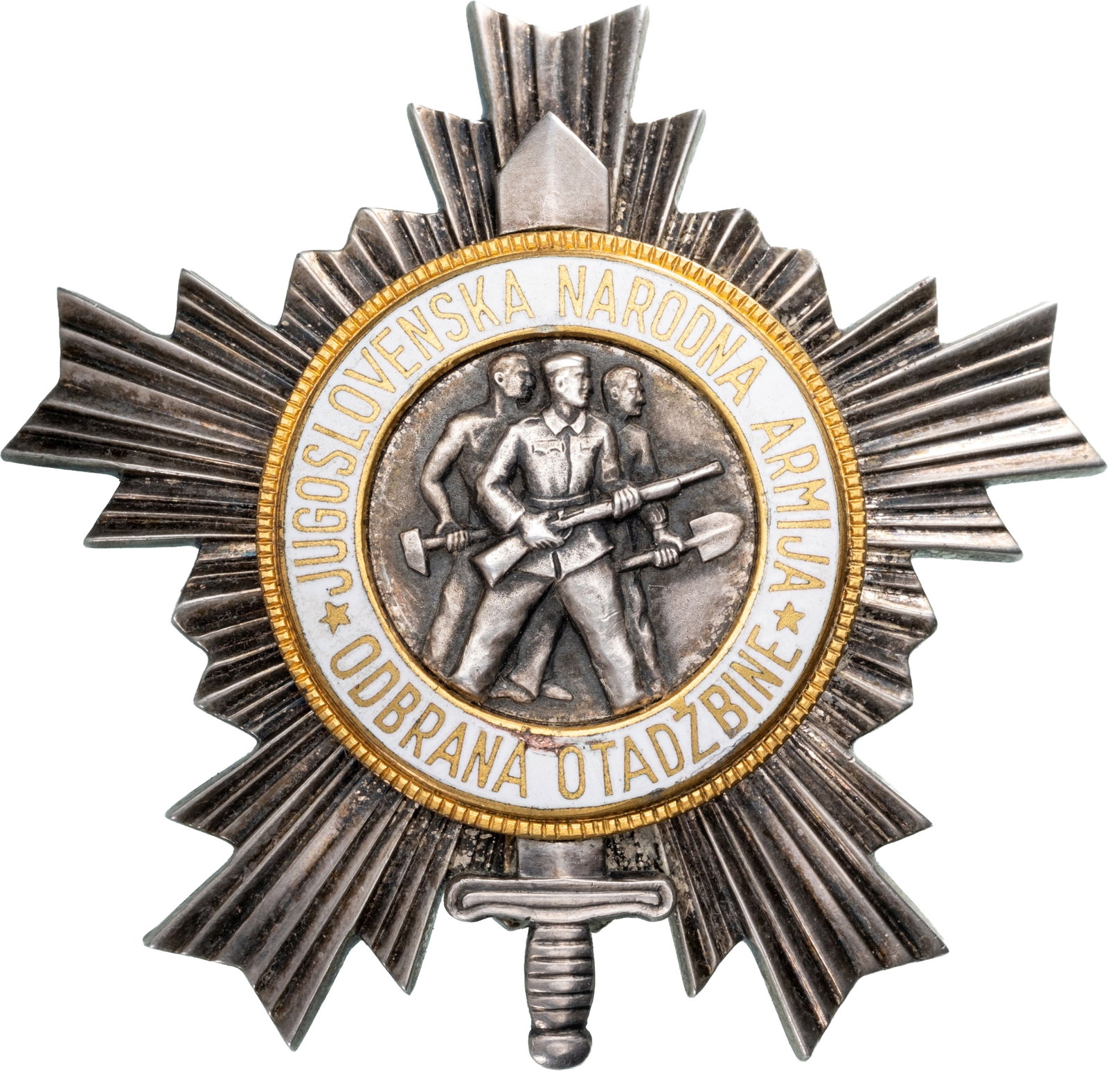 Order of the People's Army with Silver Star: 3rd Class, instituted in 1952. Breast Star, 67 mm, Silver and gilt Silver, superimposed parts gilt, enameled, medium pin on reverse, Mint state!