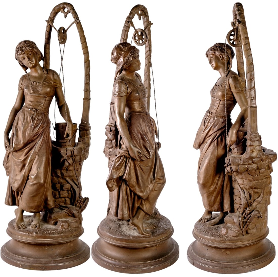 The young woman at the well Statue: Ple (Henri Honore, Paris 1853-1922), large bronze statue with chocolate patina "The young woman at the well", from the 1900 period, probably from the Brig France workshops (unspecified). Signature of 