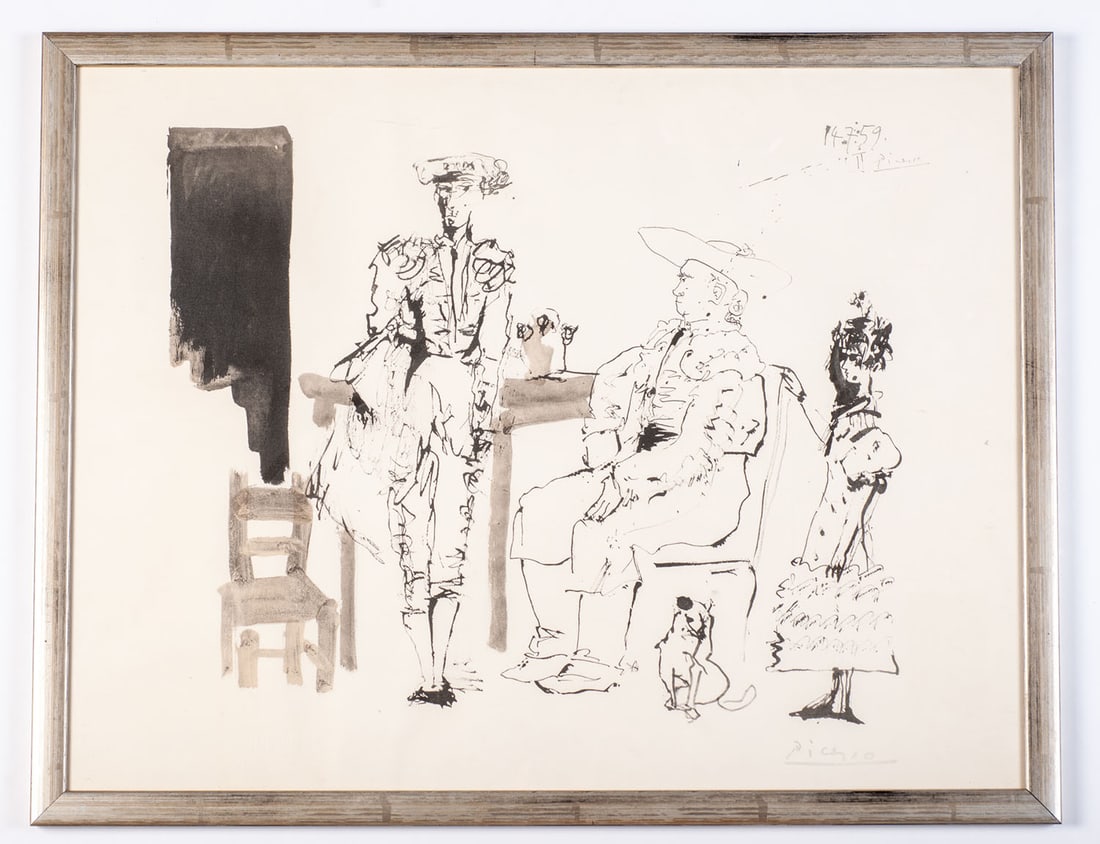 Two picadores and woman, lithograph: By Picasso (Pablo) - Two picadores and woman, lithograph pochoir created in 1959, Print Paris 1967 numbered 1016/ 2000, dimensions 63 x 47 cm in view. Good condition.