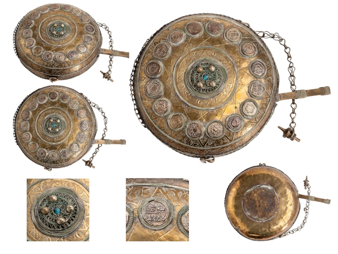 Spectacular Talisman of the Hebrew community: Large and spectacular Talisman of the Hebrew community - Hollow spherical metal and oriental low silver, structure extended by a fixing foot (the ceremonial object intended to be presented and