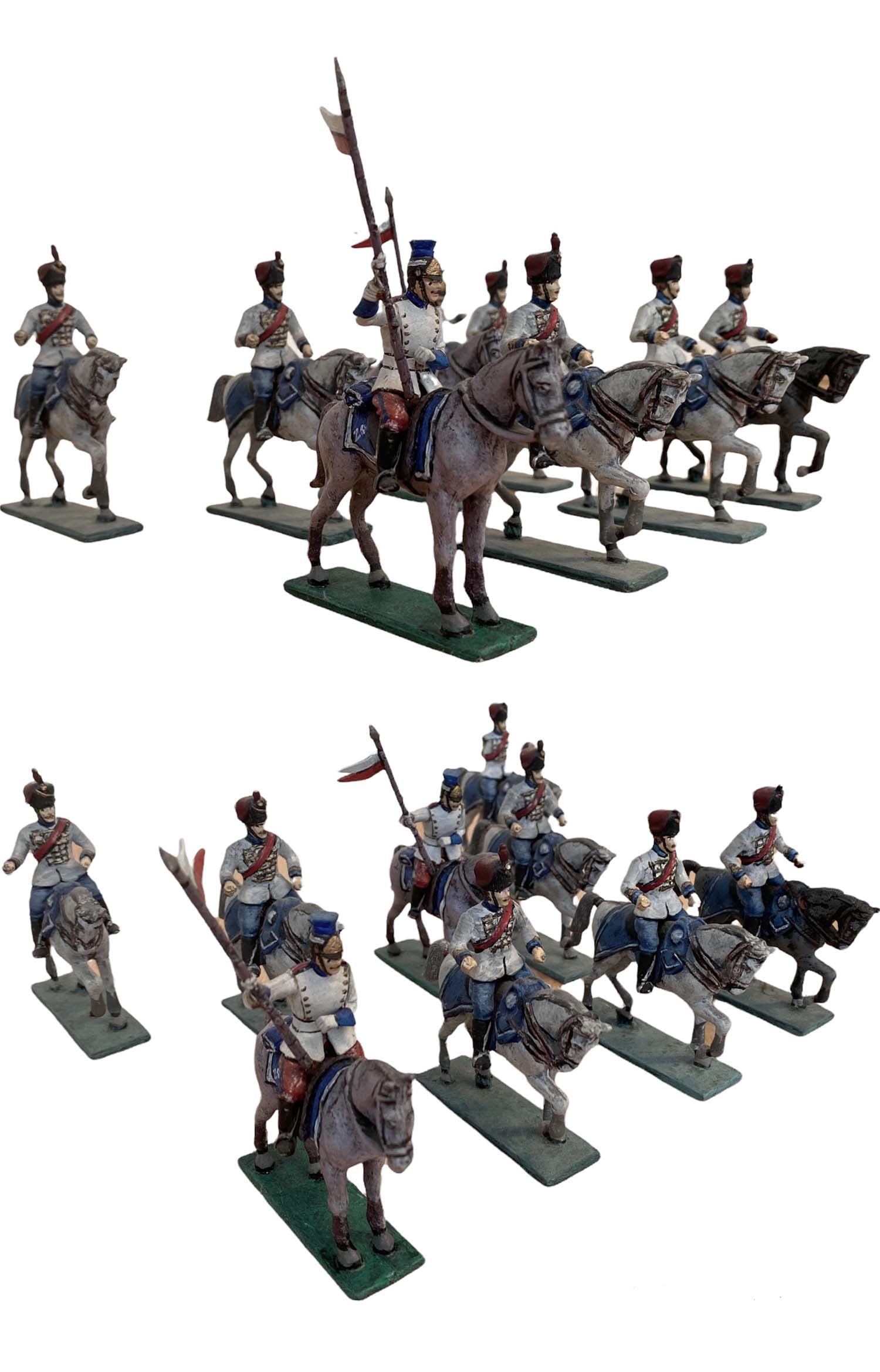 SET OF 9 LEAD TOY SOLDIERS FRENCH HORSE GRENADIERS: Set of lead soldiers representing French Royal Guard Grenadiers. Very good condition.