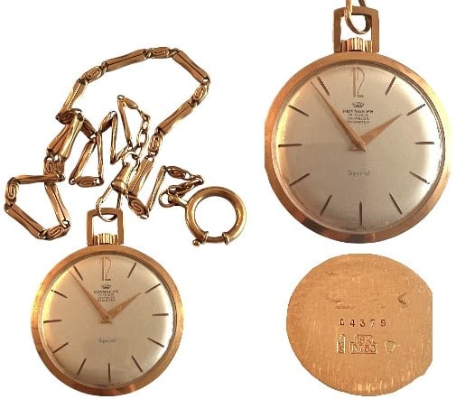 Pryngeps Incabloc Pocket Watch: Pryngeps Incabloc pocket watch, 40 mm, GOLD case, 50.2 g., gilt chain, mechanical mouvement. In very good condition.
