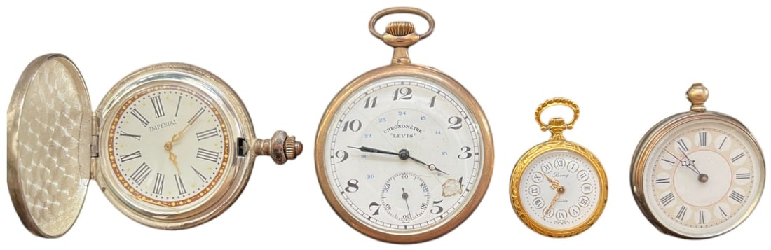 Lot of 3 Pocket Watches: 1 x Chronometre Levis, gold plated, 1 x Berney, 1x Imperial, 1 x no name. Sold as is!