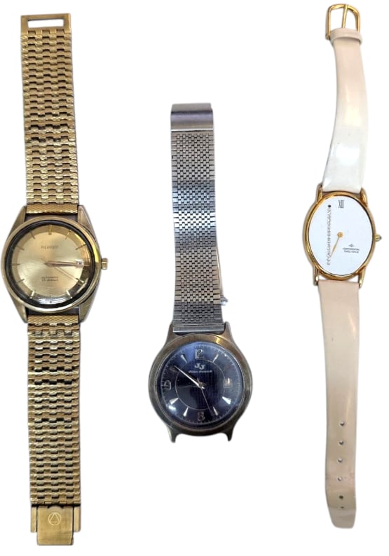 Lot of 3 watches: 1 x Continental (glass missing), 1 x Jean Junod, 1 x Pierpont, Sold as is!