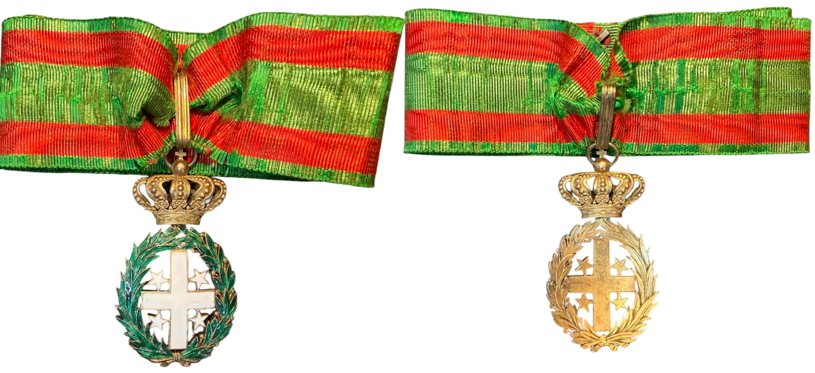 ORDER OF THE SOUTHERN CONSTELLATION: Commander's Cross, instituted by Antoine de Tounens on the 8th of September 1875. Neck Badge, 72x40 mm., gilt Silver, enameled, original suspension crown, ring, loop and ribbon. Superb very rare and i