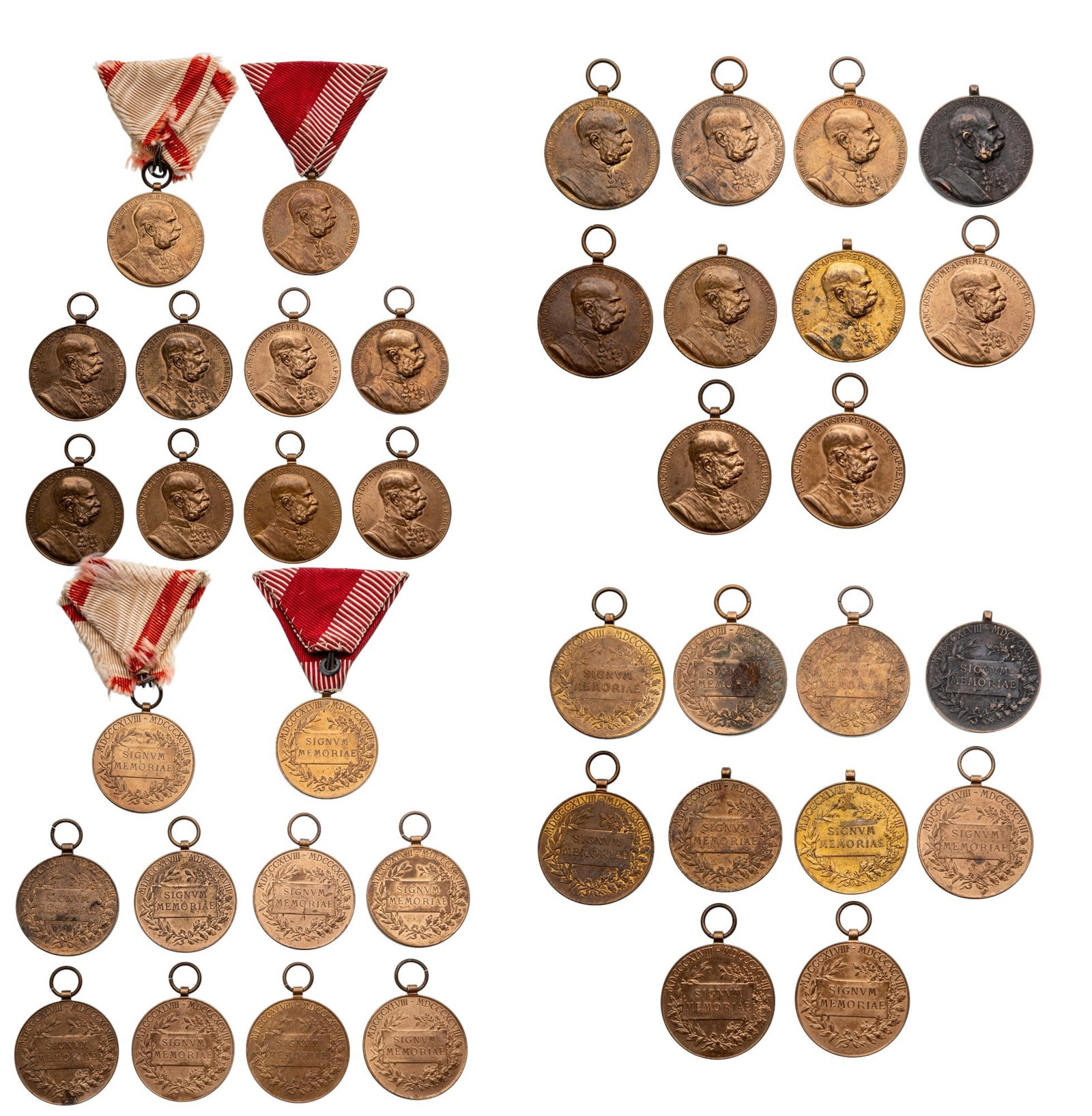 Signum Laudis Commemorative Medal, 1898, Lot of 20: Lot of 20. Breast Badges, 34 mm., Bronze, original suspension rings and 4 with ribbon. Extremely fine condition! I-II (20)