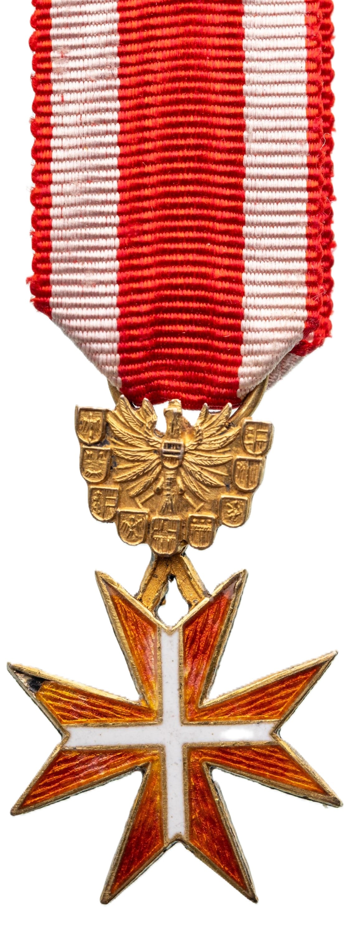 Order for Merit to the Republic "Goldenes Ehrenzeichen fÃ¼r Verdienste": Knight's Cross Miniature, insttitued in 1952. Breast Badge, 24x15 mm., gilt Bronze, enameled, original suspension device and ribbon. A superb miniature in mint condition! I
