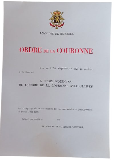 ORDER OF THE CROWN: Officer's Cross Military, 4th Class, instituted in 1832. Awarding Document unnamed. Mint condition! I