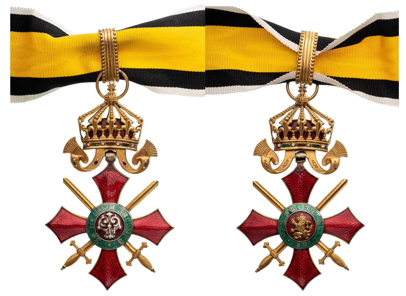 Order of Military Merit: 3rd Class Commander's Cross, 2nd Model, 1934 - 1945. Neck Badge, 88x55 mm, gilt Bronze, original suspension crown, ring, loop and ribbon. Extremely fine condition and best quality! I