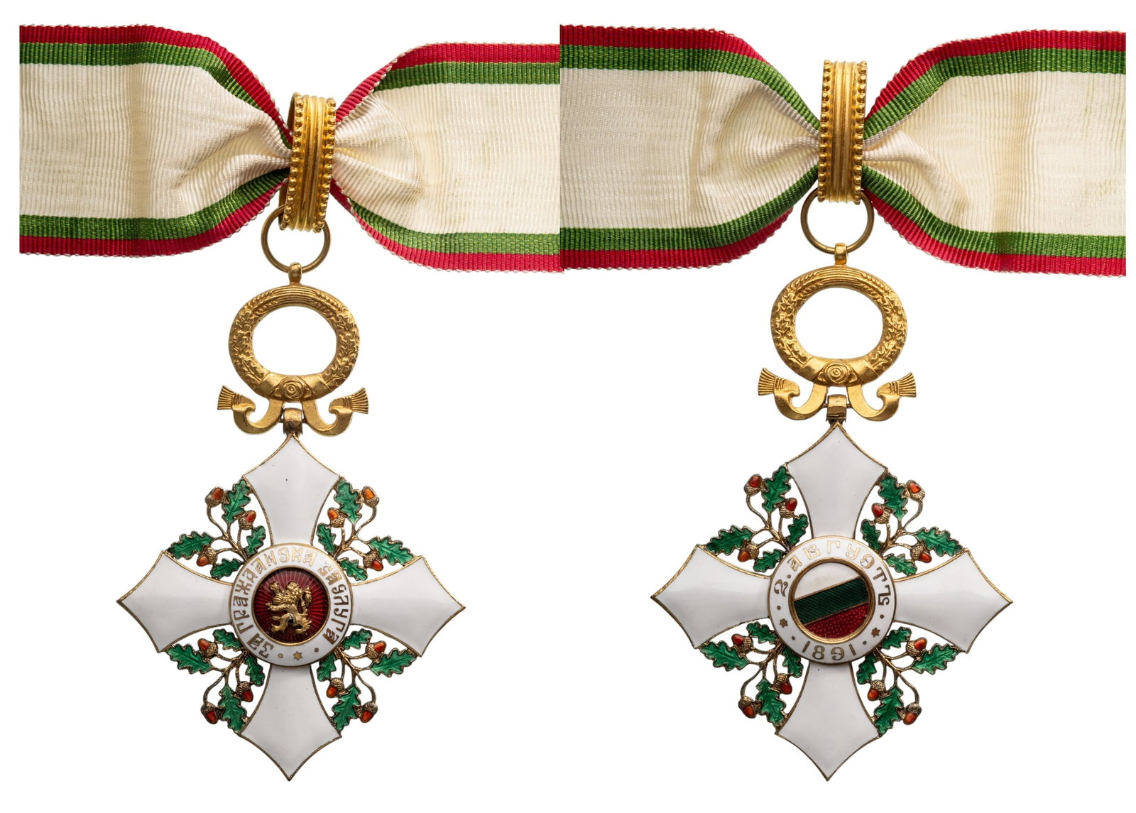 Order for Civil Merit: Commander's Cross, 3rd Class, 3rd Type, Republic Model. Neck Badge, 81x55 mm, gilt Bronze, both sides enameled, original suspension wreath, ring, loop and ribbon. A rare badge, in extremely fine condi