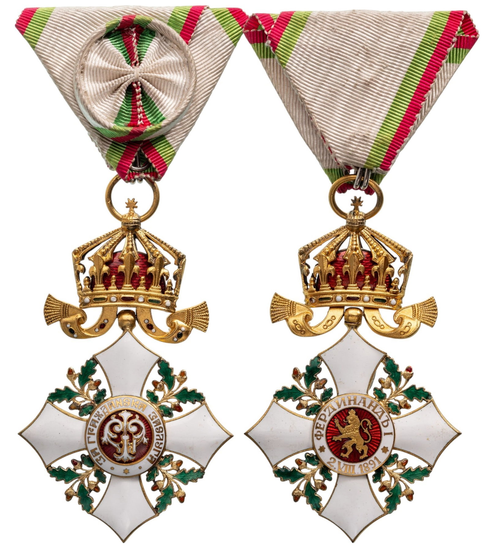 Order for Civil Merit: Jubilee Issue. Officer's Cross with Crown, 4th Class, 1937, "flat reverse issue". Breast Badge, 77x49 mm, gilt Bronze, enameled, original suspension ring and triangular ribbon with rosette. An extreme