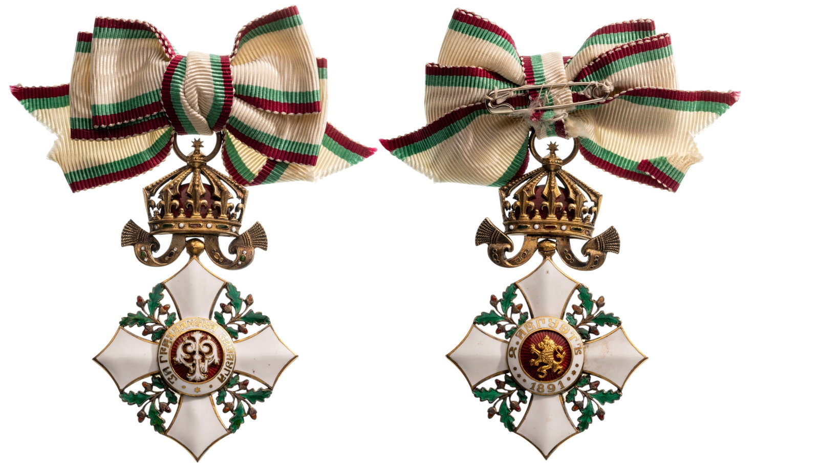 Order for Civil Merit: Ladies Cross, 1st Class. Breast Badge, 74x47 mm, gilt Silver, enameled, original suspension crown, ring and ribbon with bow. Rare and superb! I R!
