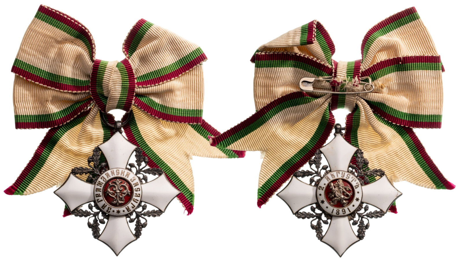 Order for Civil Merit: Ladies Cross, 2nd Class. Breast Badge, 49 mm, Silver, enameled (minor scratches), original suspension ring and ribbon with bow. Rare and superb! II R!