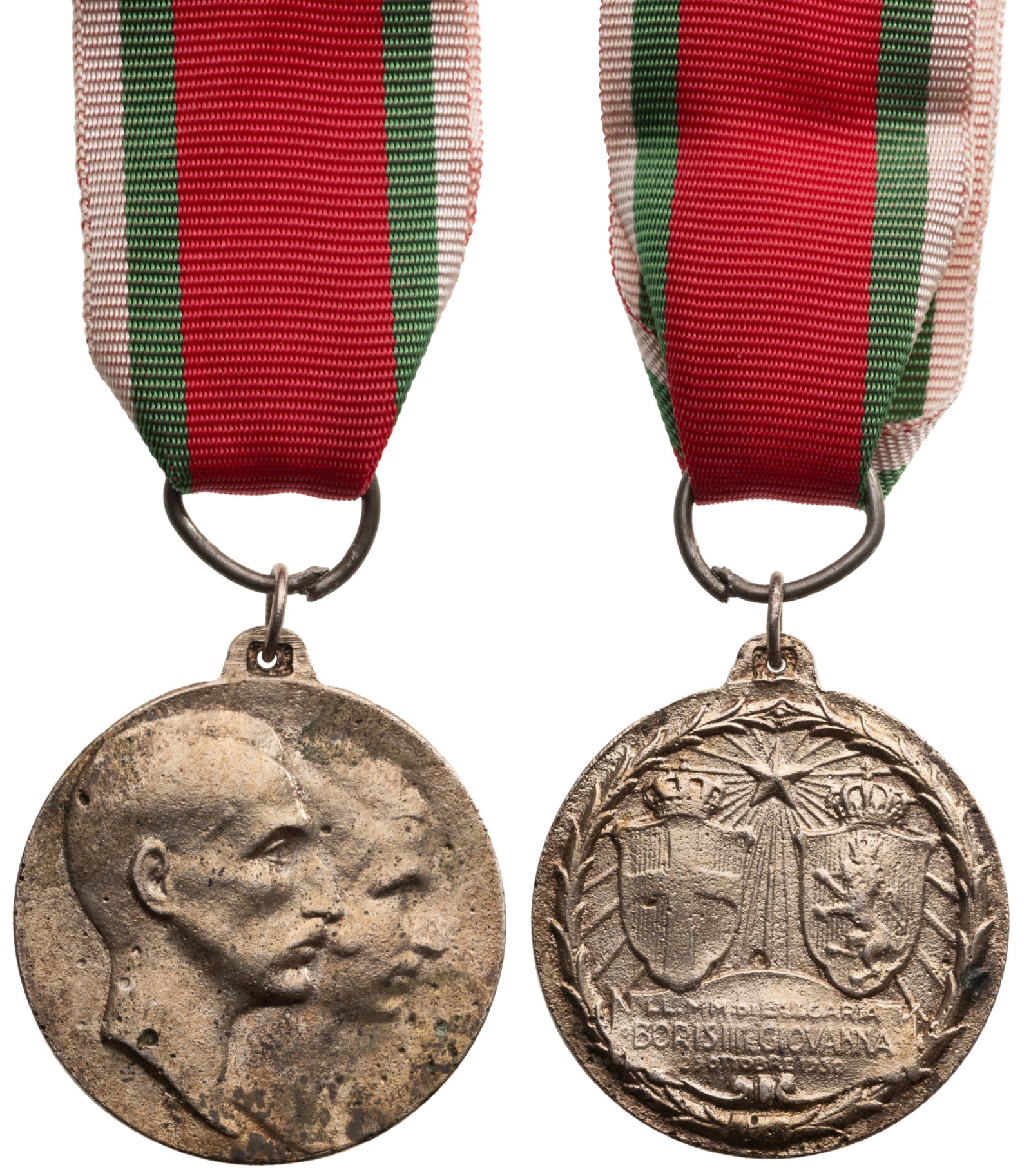 WEDDING MEDAL BORIS III AND GIOVANNA OF SAVOIA, 1930, SILVER CLASS: Breast Badge, 34x31 mm., Silver, original suspension ring and ribbon. Extremely fine condition and scarce! I R!