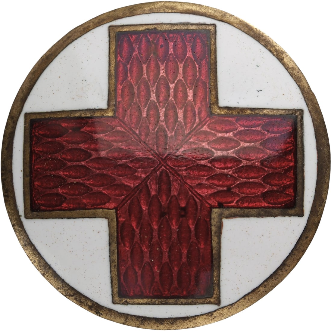 Red Cross Badge: Breast Badge, 20 mm., gilt Bronze, enameled, original pin on reverse. Extremely fine condition! I