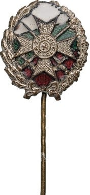 Union of Knights of Bravery Order Pin, Soldier Class: Breast Badge, 18x16 mm., Silver, one-side enameled, original long pin on reverse. Rare, extremely fine condition! I R!