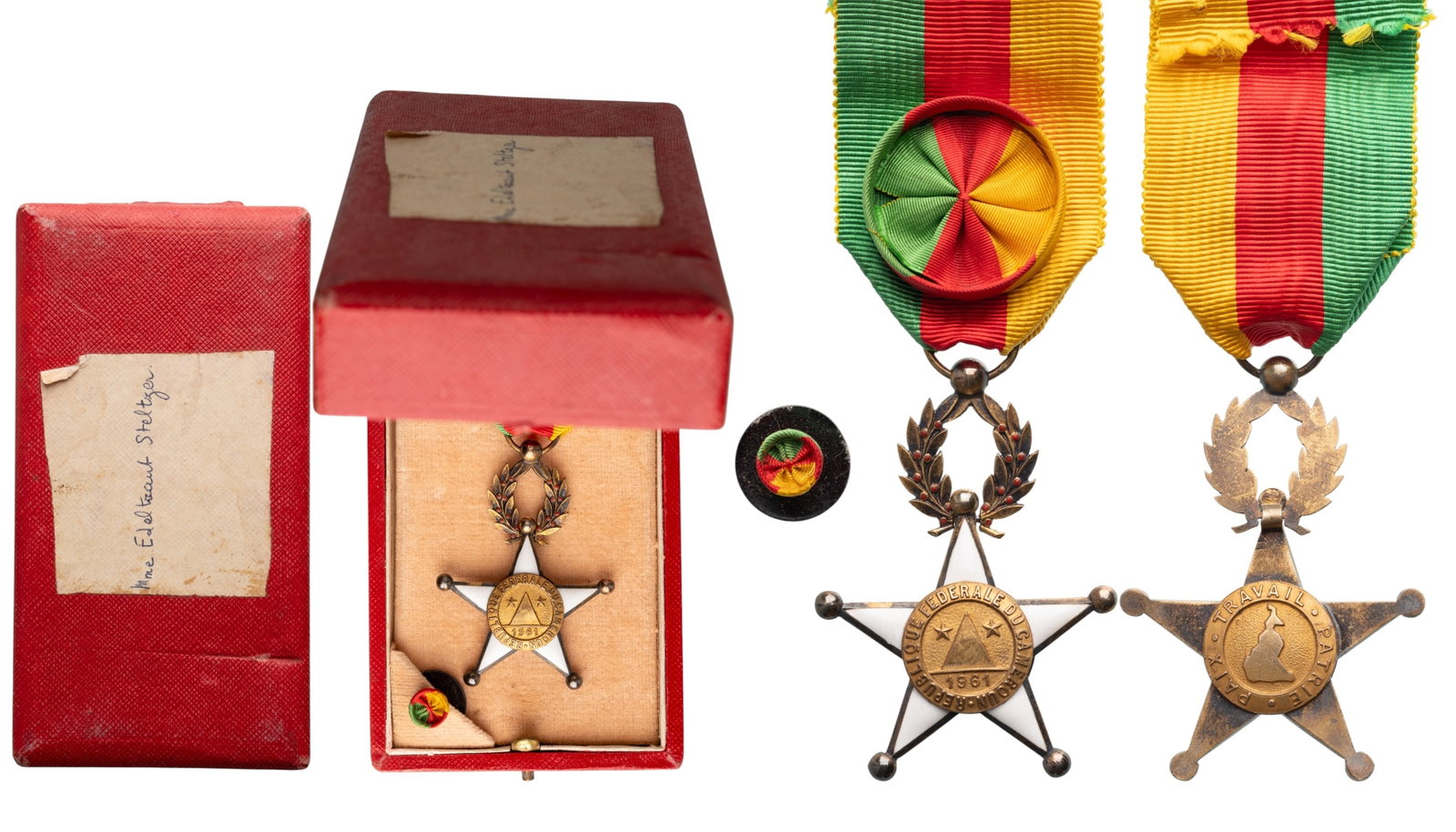 ORDER OF VALOUR: Officer`s Cross, instituted in 1957. Breast Badge, 58x42 mm., gilt Silver, obverse enameled, central medallion silver gilt, with laurel wreath suspension device and ribbon with rosette, in original ca
