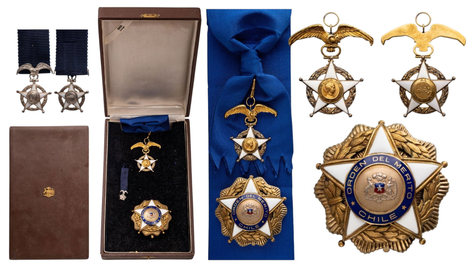 ORDER OF MERIT: Grand Cross Set, 1st Class, 5th Type, instituted in 1906. Sash Badge, 72x46 mm., enameled, eagle suspension and ring, original sash. Breast Star, 78 mm, gilt Silver with smooth rays, superimposed part