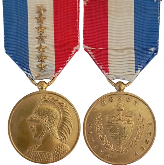 Armed Forces Long Service Medal, 1936: Breast Badge, 40x35 mm., gilt Bronze, original suspension ring and ribbon with seven stars. A very attractive medal, in extremely fine condition! I