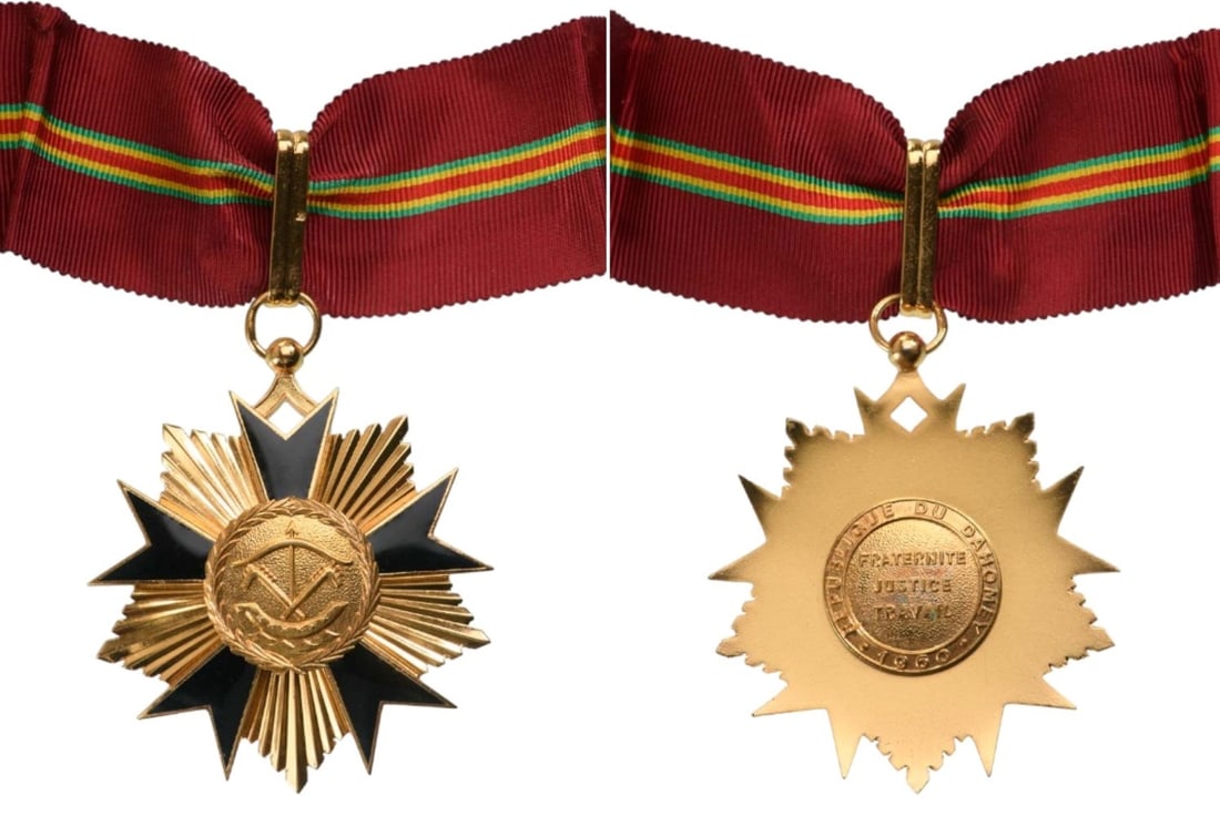 National Order of Merit: Commander`s Cross, 3rd Class, instituted in 1960. Neck Badge, 64x59 mm, gilt Bronze, maker's mark "Arthus Bertrand - Paris", one-side enameled, central medallion gilt silver, original suspension ring,