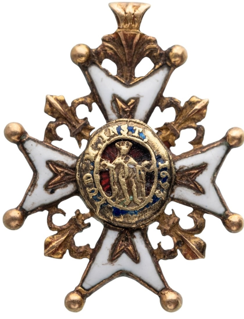 MILITARY ORDER OF SAINT LOUIS, INSTITUTED IN 1693: Knight's Cross Miniature, Louis Philippe I (1830-1848) Type, 3rd Class, instituted in 1693. Breast Badge, 17x13 mm,, GOLD, 1 g., enameled, central medallion Gold (reverse missing), enameled, original