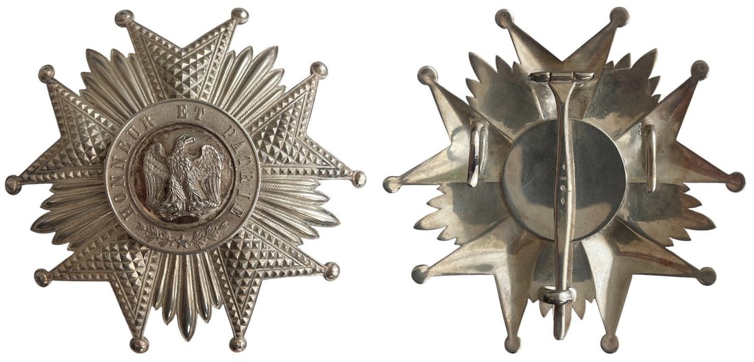 ORDER OF THE LEGION OF HONOR: Grand Cross Star, 2nd Empire (1852-1870). Breast Star, 95 mm, Silver, hallmarked "900" and maker's marks, round, vertical pin and two hooks. A massive and important star, in the best quality, fully re