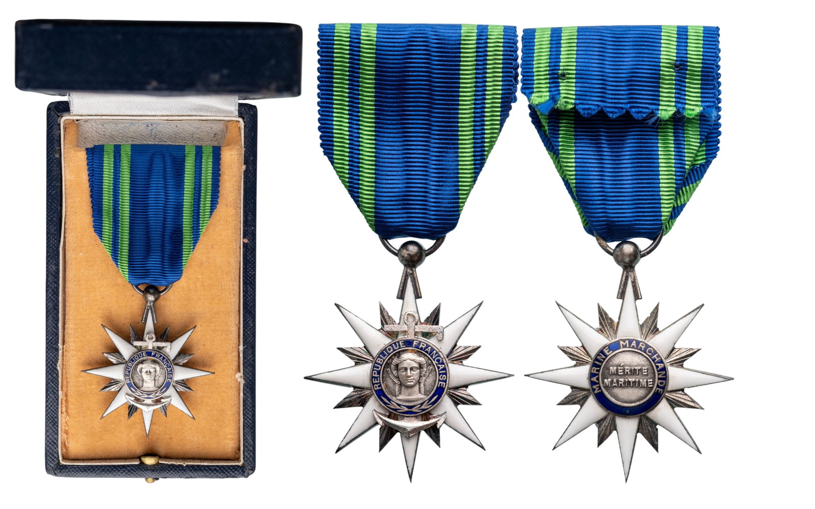 TheÂ Order of Maritime Merit: Knight's Cross, instituted in 1930. Breast Badge, 47x40 mm, Silver, enameled, with original suspension ring and ribbon, in case of issue. Very attractive, mint state! I