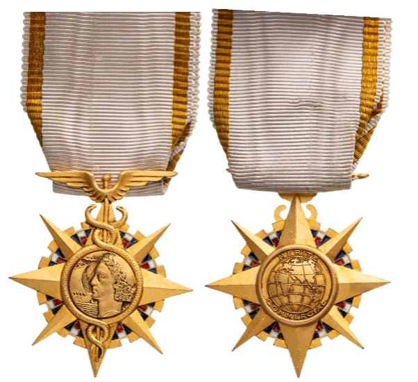 Commercial Merit Order: Officer`s Cross, 4th Class, instituted in 1939. Breast Badge, 45x40 mm, gilt Silver, enameled, original suspension bar and ribbon. Extremely fine condition and scarce! I R!