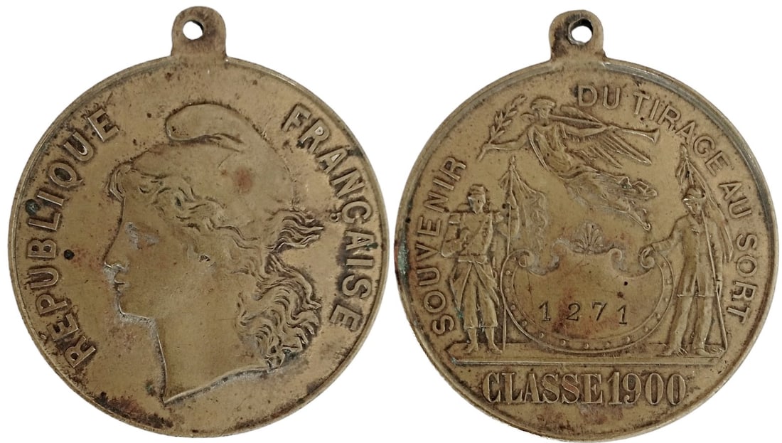 Medaille de Conscrit - Souvenir du Tirage au Sort - Class of 1900: Breast Badge, 40 mm, Bronze, suspension loop. II