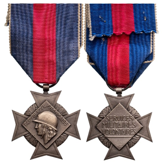 Cross for Military Volunteer Services: Silver Class, instituted in 1934. Breast Badge, 34 mm, Silver, original suspension ring and ribbon. I