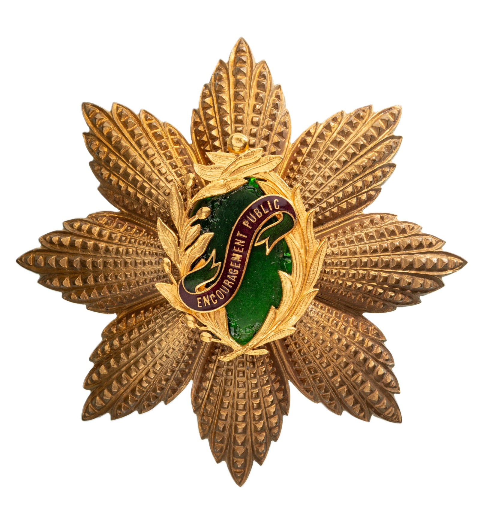 Public Encouragement Order: Grand Cross Star. Breast Star, 96 mm,, gilt Copper, center enameled, suspension pin missing. Very attractive badge, in very fine condition! !I