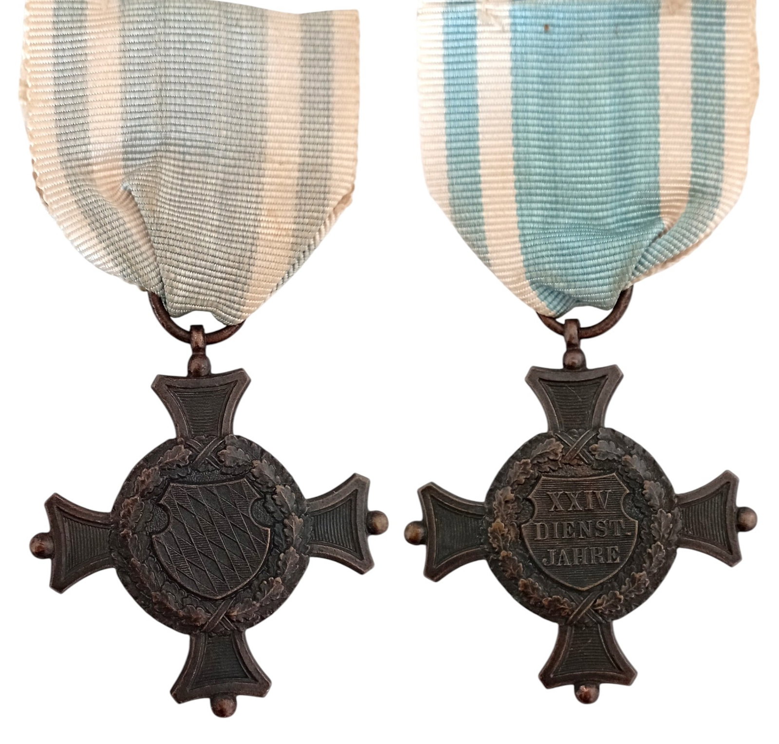 Military Service Cross, for 24 years of Service, 2nd Class, 1865: Breast Badge, 54x45 mm., Bronze, original suspension ring and ribbon. Very attractive old cross, in extremely fine condition! I