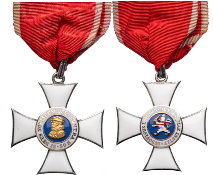 Order of Philip the Magnificent: Knight's Cross, 2nd Class, instituted in 1840. Breast Badge, 41x35 mm., both sides enameled, original suspension ring and ribbon with bar. An order in extremely fine condition! I