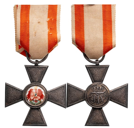 Order of the Red Eagle: 4th Class, instituted in 1792. Breast Badge, 43x40 mm, Silver, center enameled, original suspension ring and ribbon. Extremely fine! I