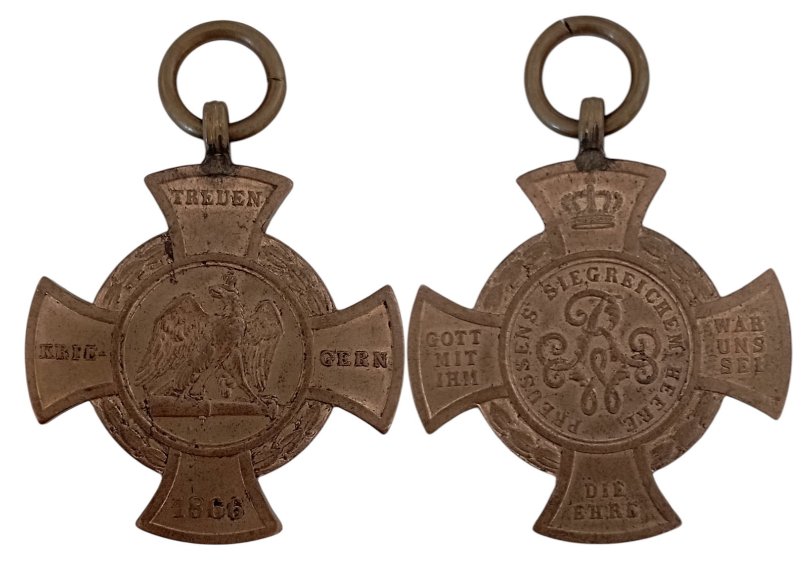Commemorative Cross of the Battle of Koeniggratz, 1866 (Sadowa): Breast Badge, 40x34 mm, Bronze, original suspension ring. Extremely fine condition! I