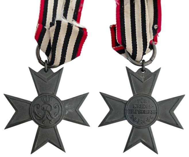 Merit Cross for War Aid, 1916: Breast Badge, 40 mm, Zinc, original suspension ring and ribbon. Extremely fine condition! I