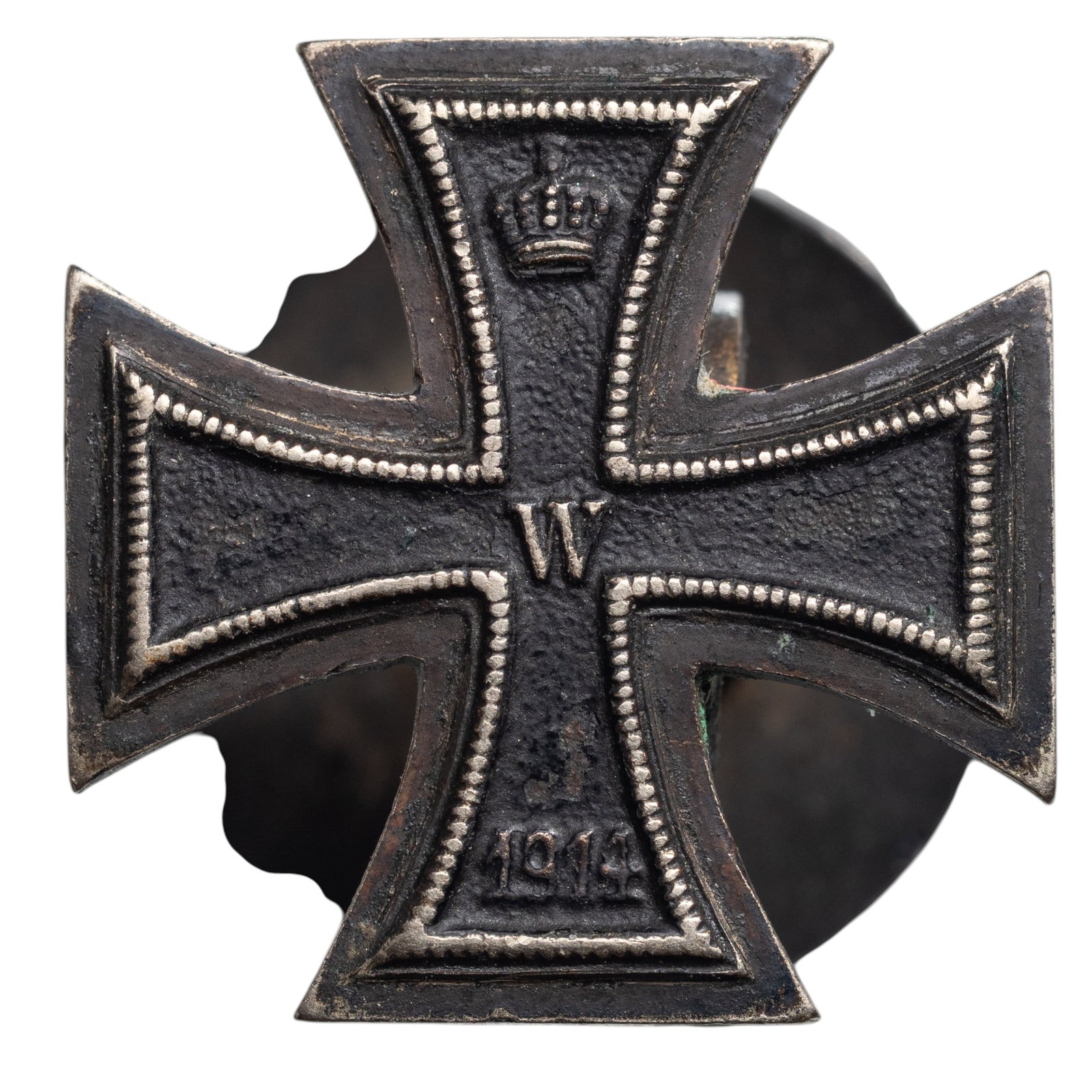 Iron Cross, 1st Class, 1914 Type.: 1st Class Miniature Button, instituted in 1914. Breast Badge, 19 mm, silvered, button hole rosette. Scarce! R! I-