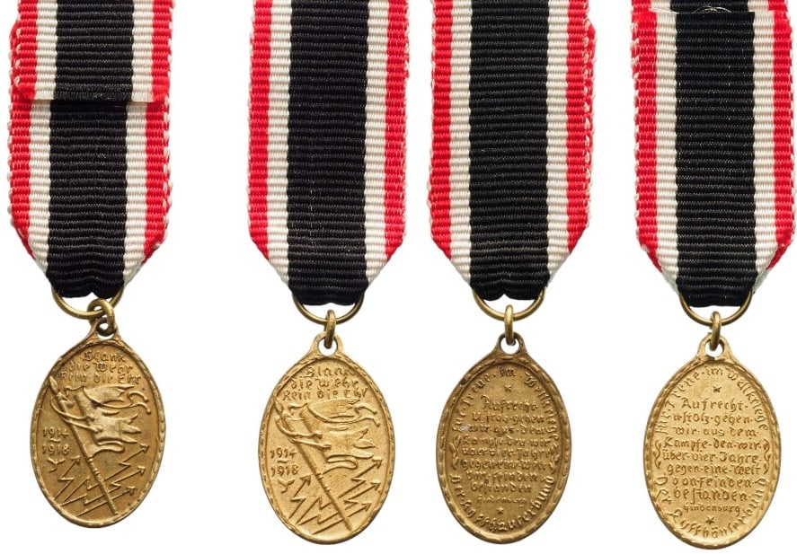 Kyffhauser Bund (Association), 1914-1918, Medal Set: Breast Badges, 21x11 mm, gilt and bronze, original suspension rings and ribbons. I (2)