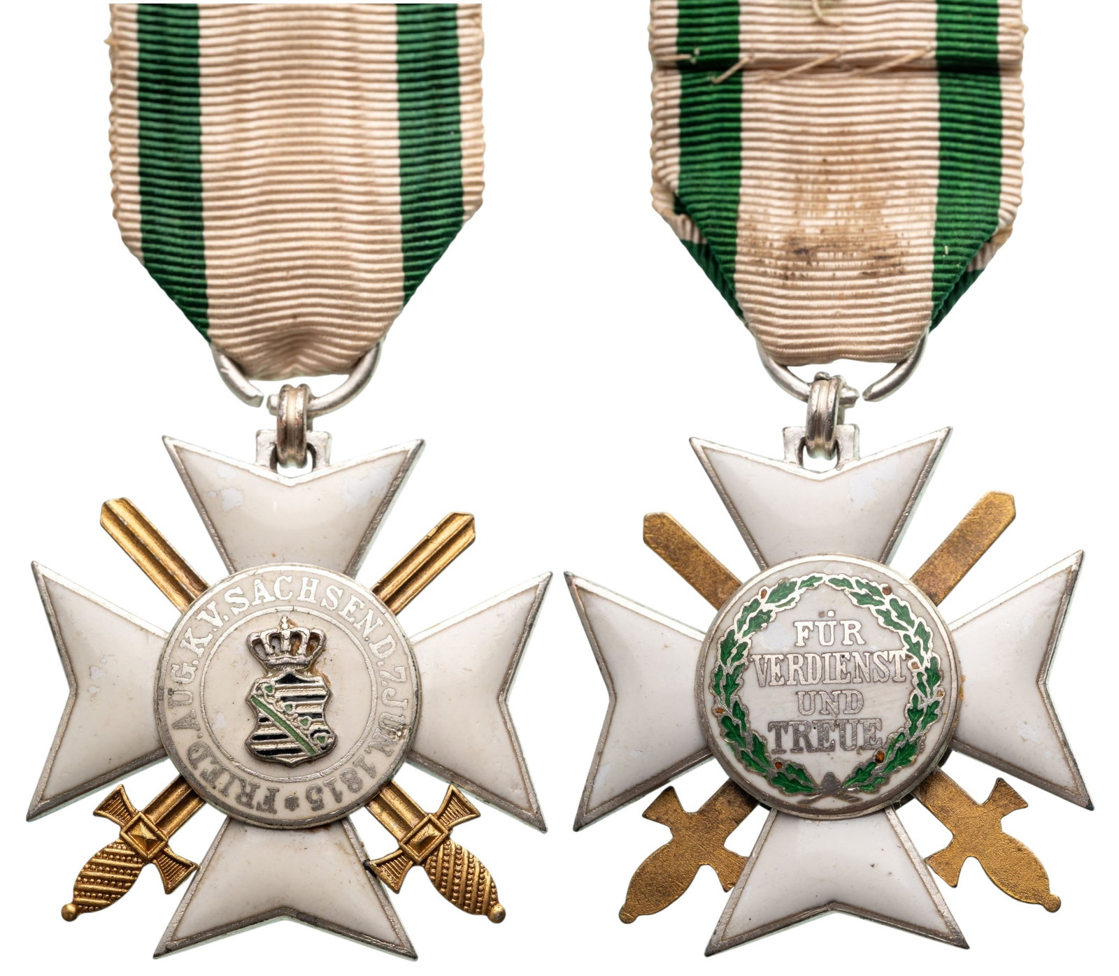 Order of Merit: Knight's Cross, 2nd Class with Swords, instituted in 1815. Breast Badge, 36x34 mm, partially gilt Silver, both sides enameled, both central medallions enameled, original suspension ring and ribbon. A 