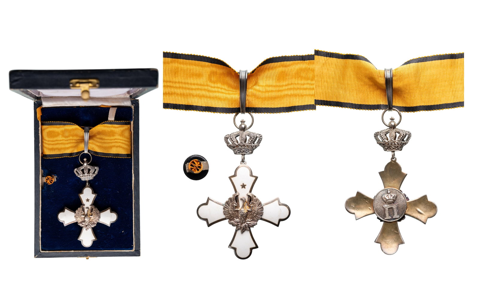 Order of the Phoenix: Commander's Cross, 2nd Type. Neck Badge 86x58 mm, Silver and white enamel (minor scratch), obverse centre with convex phoenix rising from the flames, reverse medallion with royal monogram "P" (for Kin
