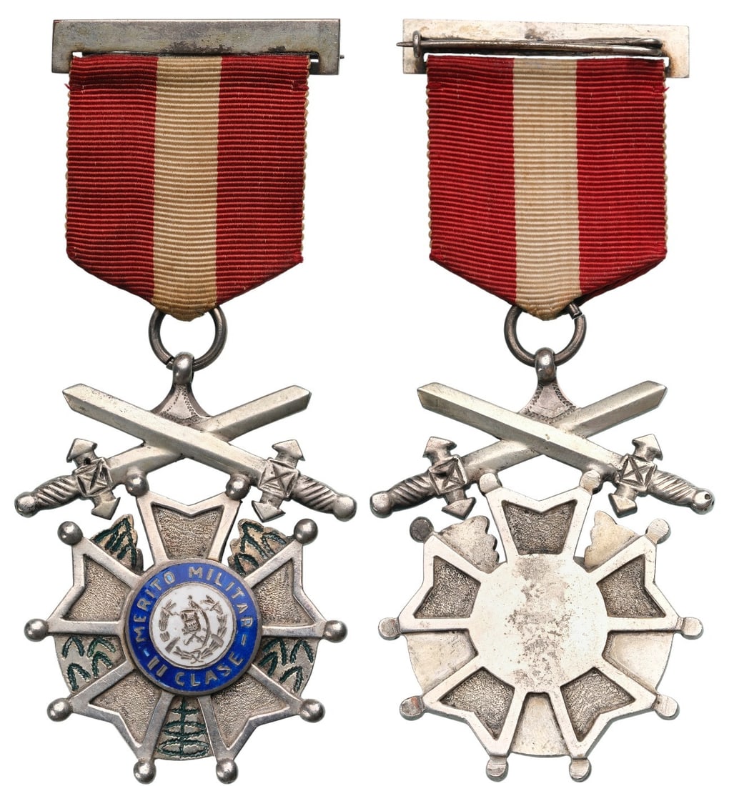 Military Merit Cross: 2nd Class, instituted in 1947. Breast Badge, 62x46 mm, Silver, one side enameled, original suspension ring and ribbon with silver bar. Scarce! I R!
