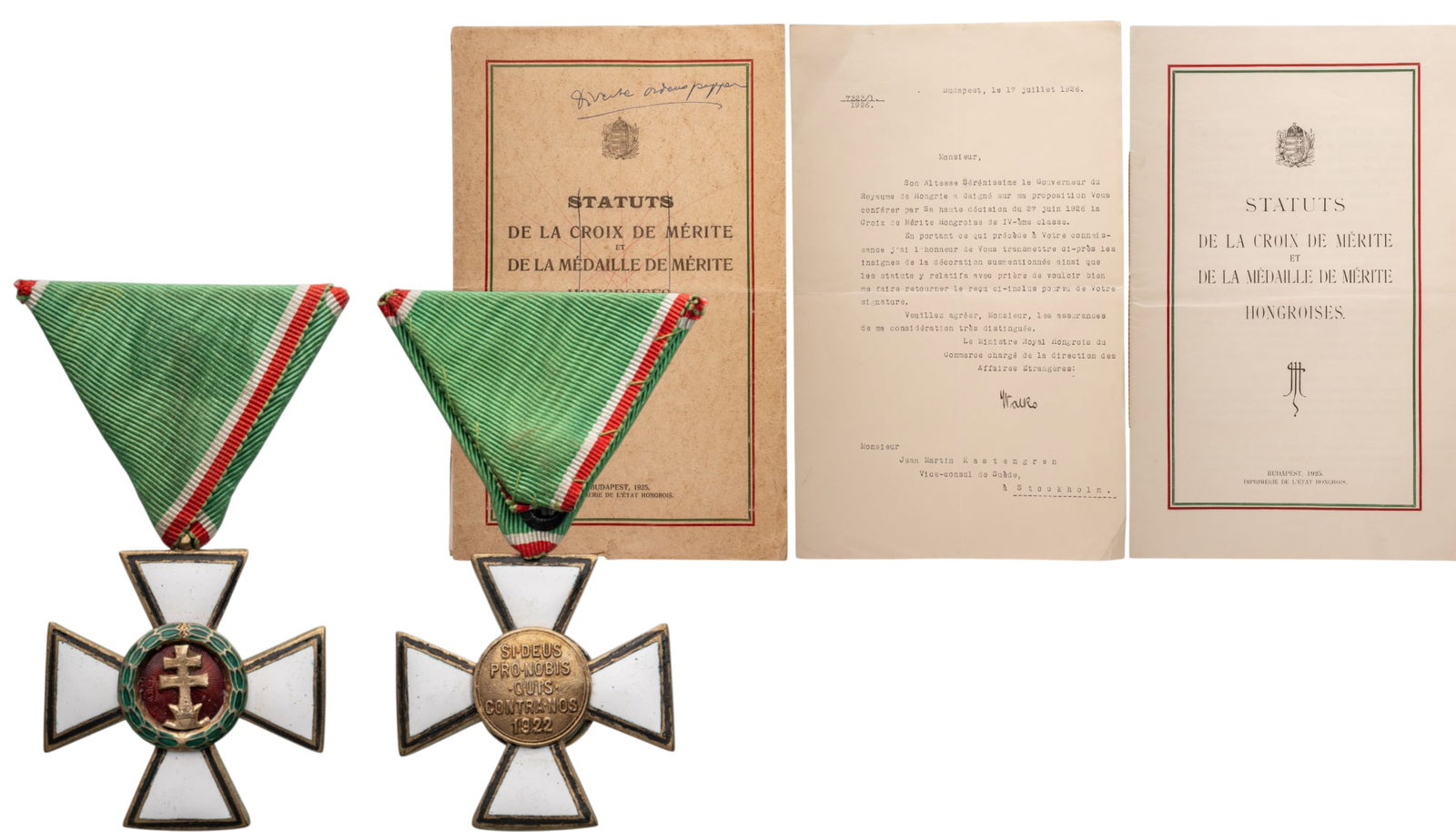ORDER OF MERIT: Knight's Cross, instituted in 1922. Breast Badge, 45x42 mm, gilt Silver, reverse inscription with dates "1922", both sides enameled, obverse central medallion gilt, original suspension ring and triang