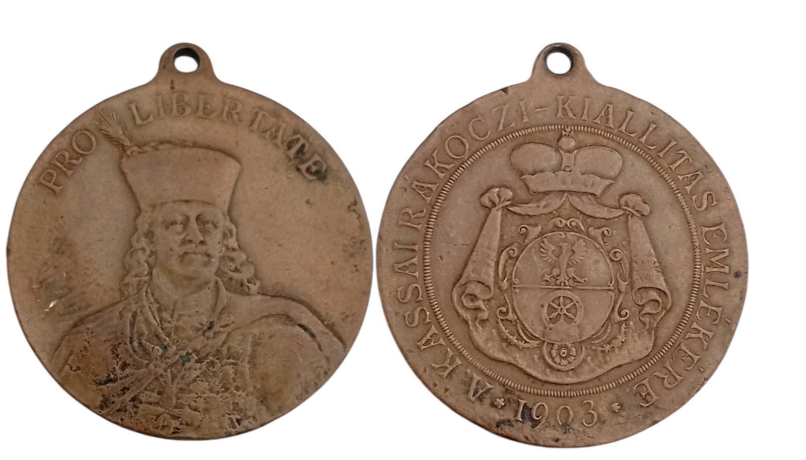 Franz Rakoczi Medal, Exhibition in Kassa, 1903: Breast Badge, 34x30 mm, Bronze, original suspension ring. A beautiful medal, in extremely fine condition. I