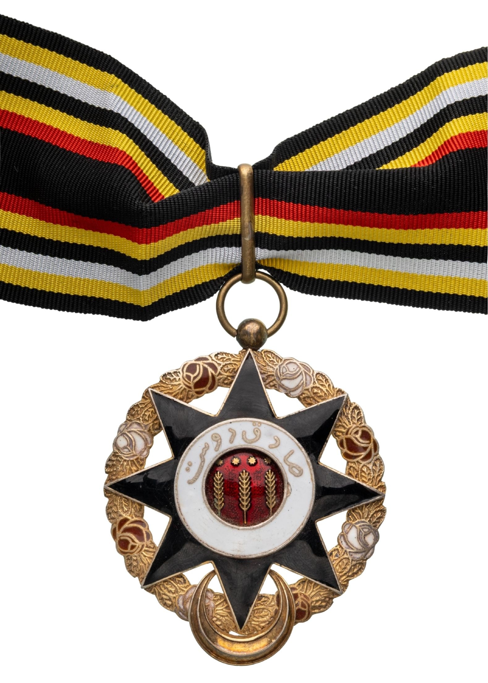 Order of Imtiaz-i-Abbasia: Commander's Cross, 3rd Class, instituted between 1920 and 1930 by Nawab Sir Sadiq Muhammad Khan V of Bahawalpur. Neck Badge, 67x56 mm, gilt Silver, centre medallion enameled, original suspension