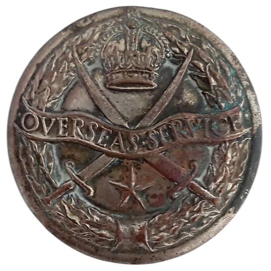 Indian Overseas Service Badge, 1939-1945: Breast Badge, 38 mm., silvered Bronze, original horizontal suspension pin. Very fine! II