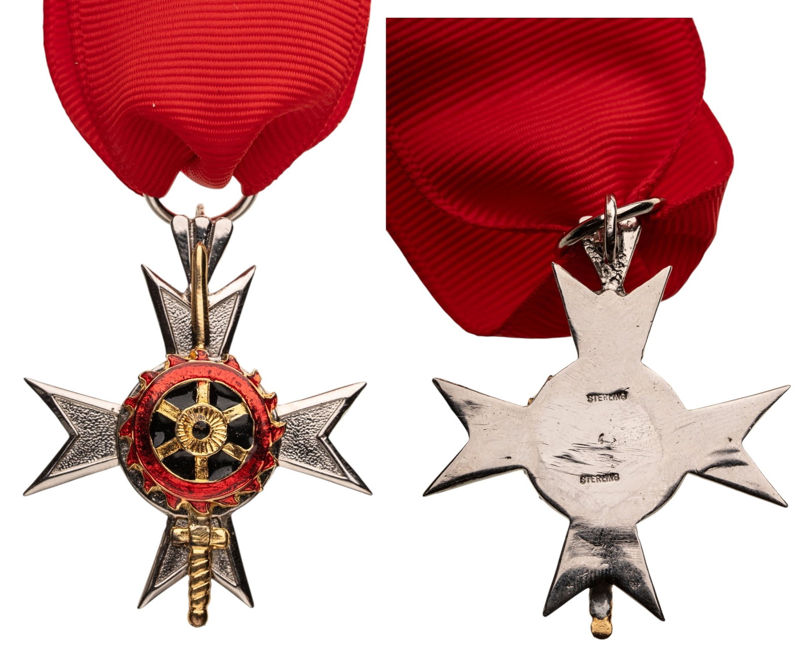 Order of St. Catherine of Mount Sinai: Knight's Cross. Breast Badge, 39x47 mm, gilt and silvered Bronze, center enameled, original suspension ring and ribbon. A beautiful order, in extremely fine condition! I