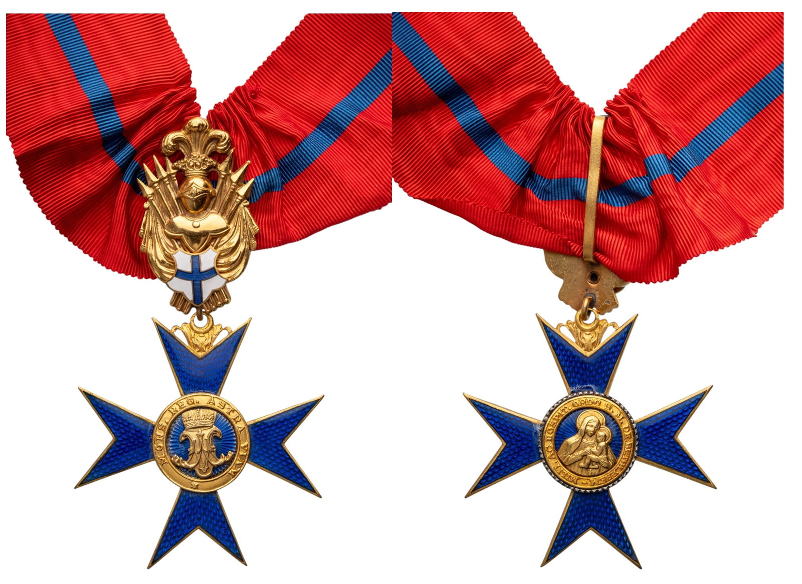 TheÂ Military and Hospitaller Order of Our Lady of BethlehemÂ (or Saint Mary of Bethlehem)Â: Commander's Cross, instituted in 1459 by Pope Pius II. Neck Badge, 107x59 mm, gilt Bronze, both sides enameled, original suspension trophee and ribbon. A beautiful order, in mint condition! I